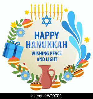 Vector illustration of Hanukkah decorative circle symbols and graphics for banner or greeting card Stock Vector