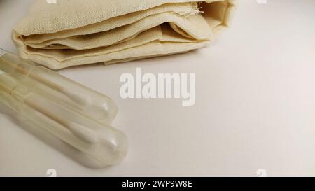 vacuum tubes for collecting blood samples in the lab. Test tubes for taking samples from body cavities. Gauze or cotton napkin for dressing wounds Stock Photo