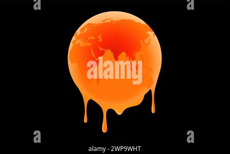 This graphic of a melting Earth is about the environment and climate change. This graphic portrays the critical subject of global warming and its effe Stock Vector