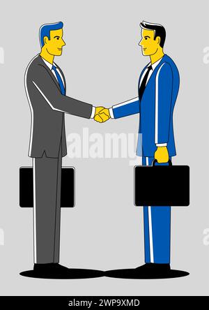 Line art illustration of businessmen shaking hand, concept for deals, teamwork, partnership in business Stock Vector