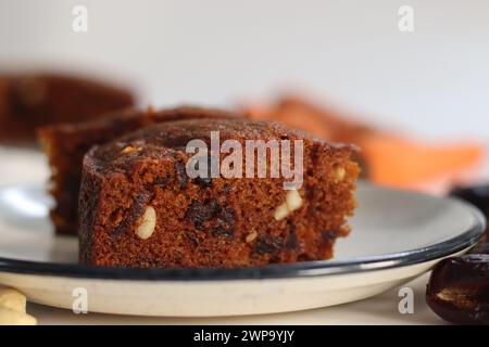 Carrot and date cake. Delicious, healthy and moist dessert. Perfect for vegan, gluten free, paleo diets. For celebrations and guilt free indulgence. S Stock Photo