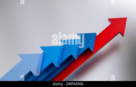 3d illustration of red leading blue arrows on a graph, symbolizing upward business growth Stock Photo