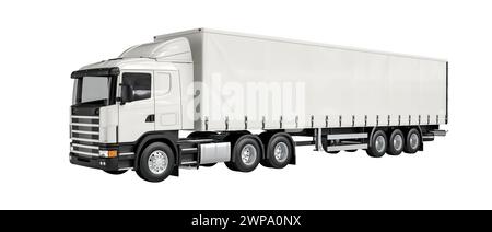 long white truck isolated on white background. 3d render Stock Photo