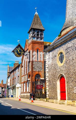 Exterior of St Michael in Lewes church made of brick and flint, Lewes, East Sussex, England Stock Photo