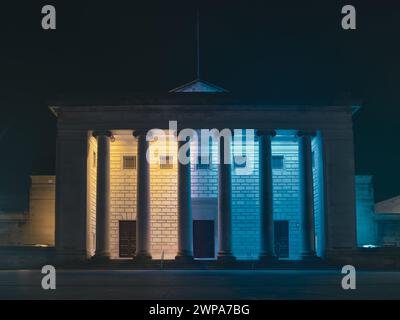 Front view of the Guild Hall in city of Southampton with Ukraine flag colors at night Stock Photo