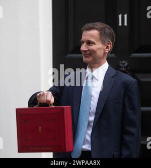 London, United Kingdom. March 06  2024. Chancellor of the Exchequer Jeremy Hunt is seen outside 11 Downing Street before revealing spring budget in the parliament.Credit: Tayfun Salci / Alamy Live News Stock Photo