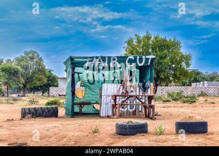 shack for a barber shop in south africa on the side of the road, no people Stock Photo