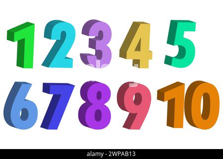 Set of colored numbers in 3d style. Isolated elements. Vector illustration. stock image. EPS 10. Stock Vector