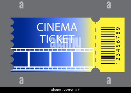 Retro blue yellow cinema ticket. Film, movie. Old design. Vector illustration. stock image. EPS 10. Stock Vector