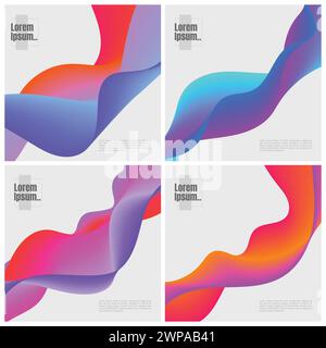 Modern abstract covers set. Cool gradient shapes composition. Eps10 vector. Modern covers with colorful twisting shapes. Trendy minimal design. Abstra Stock Vector