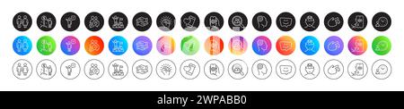 Empower, Engineering and Time management line icons. Round icon gradient buttons. Pack of Restroom, Heart, Voicemail icon. Helping hand, Stress, Searc Stock Vector