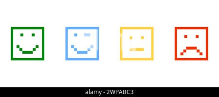 Pixel emotions in flat style. Design element. Pixel icons. Sad face. Face symbol. Vector illustration. stock image. EPS 10. Stock Vector