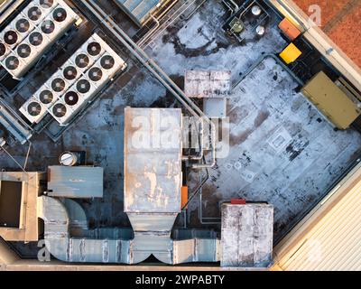 aerial view air conditioning installation in top of a building Stock Photo