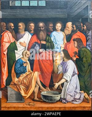 Christ Washing the Disciples' Feet painting by Giovanni Agostino da Lodi Stock Photo