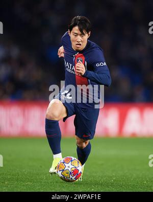 Lee Kang-in of Paris Saint-Germain with the ball during the UEFA Champions League match between Real Sociedad and Paris Saint-Germain at Reale Arena S Stock Photo