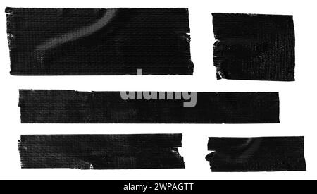 Collection of black duct tape stickers isolated on white background. Template mockup Stock Photo
