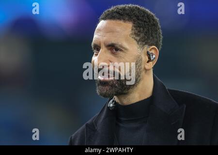 Rio Ferdinand during the UEFA Champions League match Manchester City vs F.C. Copenhagen at Etihad Stadium, Manchester, United Kingdom, 6th March 2024  (Photo by Mark Cosgrove/News Images) Stock Photo