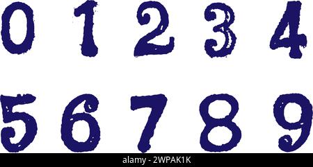 Collection of grunge Ink rubber stamp numbers. Flat vector illustration Stock Vector