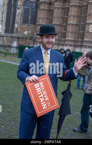 Pro-Brexit activist outside the Houses of Parliament on the 29th January 2019 . Stock Photo