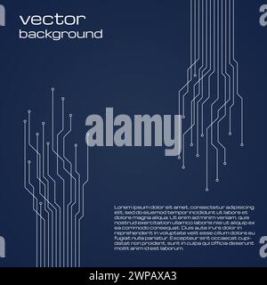 Abstract technological dark blue background with elements of the microchip. Circuit board background texture. Vector illustration. Stock Vector