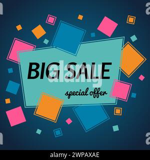 Big sale special offer banner with ribbon.  Vector background with colorful design elements. Vector illustration. Stock Vector