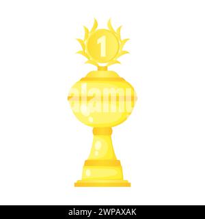Vector golden trophy champion cup. Championship prize for first place. Victory symbol isolated on white background. Stock Vector