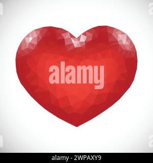 Red Low Poly Heart on white background. Symbol of Love. Vector illustration Stock Vector