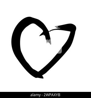 Hand drawn brush hearts. Grunge black doodle heart on white background. Romantic love symbol. Vector illustration. Stock Vector