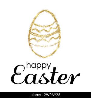 Hand Drawn Easter Egg with Gold Glitter Effect on a white background. Vector illustration Stock Vector