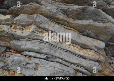 Flysch is a series of marine sedimentary rocks that are predominantly clastic in origin and are characterized by the alternation of several Stock Photo