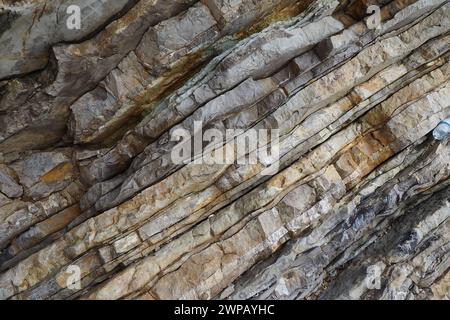 Flysch is a series of marine sedimentary rocks that are predominantly clastic in origin and are characterized by the alternation of several Stock Photo