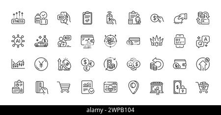 Market seller, Financial diagram and Market sale line icons pack. For web app. Line icons. Vector Stock Vector