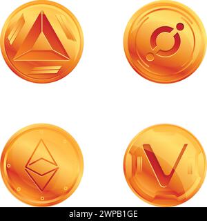 Cryptocurrency icons set cartoon vector. Golden coin with cryptocurrency logo. Digital money Stock Vector