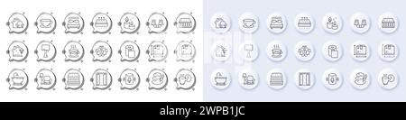 Bath, Package size and Pillow line icons. For web app, printing. Line icons. Vector Stock Vector