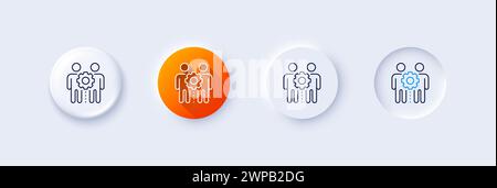 Employees teamwork line icon. Collaboration sign. Development partners. Line icons. Vector Stock Vector