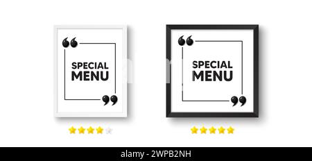 Special menu tag. Kitchen food offer. Picture frame with 3d quotation icon. Vector Stock Vector