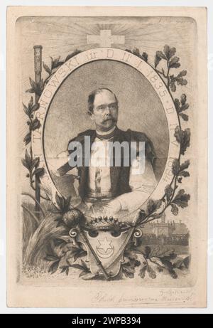 Portrait of HR. Jan Tarnowski; Care, Ignacy (1865-1941); 1899 (1899-00-00-1899-00-00);Dzików (Tarnobrzeg - Castle), Leliwa (coat of arms), Tarnowski, Jan Dzierżysław (1835-1894), Tarnowski, Jan Dzierżysław (1835-1894) - iconography, Buławy, oak branch (attribute), laurel branch (attribute), Polish graphics , coats of arms, chicks, Poland (culture), portraits, men's portraits, Polish costume, sabers, castles (architect), cereals, Łopieński, Ignacy (1865-1944), Łopieński, Ignacy (1865-1944)-collection Stock Photo