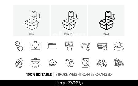 Wash hands, Coins bags and Hypoallergenic tested line icons. For web app, printing. Line icons. Vector Stock Vector