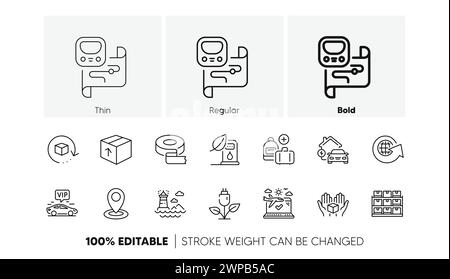 Adhesive tape, Add handbag and Airplane travel line icons. For web app, printing. Line icons. Vector Stock Vector