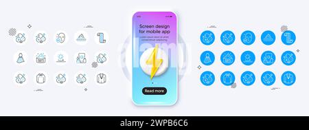 Niacin vitamin, Skin care and Hoody line icons. For web app, printing. Phone mockup with 3d energy icon. Vector Stock Vector