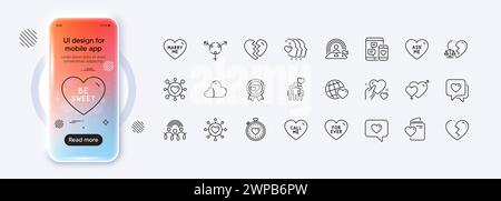 Social media, Friends couple and Inclusion line icons for web app. Pictogram icon. Phone mockup gradient screen. Vector Stock Vector
