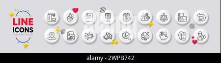 360 degrees, Coffee machine and Business report line icons. For web app, printing. White buttons 3d icons. Vector Stock Vector