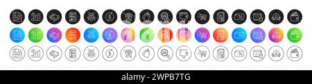 Business targeting, Card and Report document line icons. For web app, printing. Round icon buttons. Vector Stock Vector