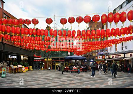 LONDON, ENGLAND - MARCH 06 2024: Chinatown square at London Chinatown restaurants once in their lifetime and enjoy delicious Chinese food and drinks at reasonable prices in London, UK. Credit: See Li/Picture Capital/Alamy Live News Stock Photo