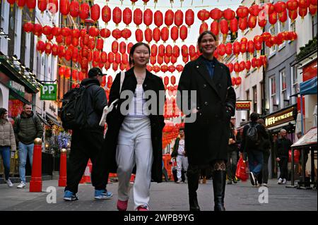 LONDON, ENGLAND - MARCH 06 2024: London Chinatown restaurants at Gerrard Street once in their lifetime and enjoy delicious Chinese food and drinks at reasonable prices in London, UK. Credit: See Li/Picture Capital/Alamy Live News Stock Photo