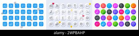 Flammable fuel, Timer and Hearing line icons. For web app, printing. Line icons. Vector Stock Vector