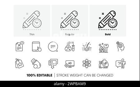 Inflation, Project deadline and Flash memory line icons. For web app, printing. Line icons. Vector Stock Vector