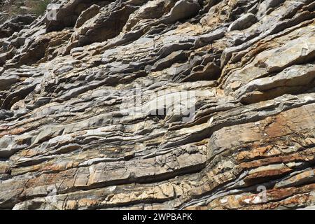 Flysch is a series of marine sedimentary rocks that are predominantly clastic in origin and are characterized by the alternation of lithological Stock Photo