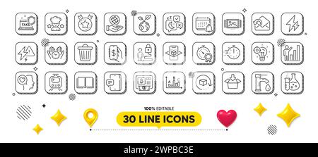 Trash bin, Send mail and Electricity line icons pack. For web app. 3d design elements. Vector Stock Vector