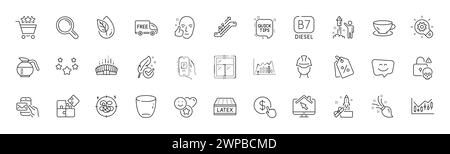 Smile, Arena stadium and Diesel line icons. For web app, printing. Line icons. Vector Stock Vector